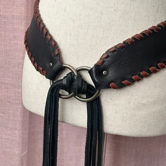Kim White Reversible Suede‎ + Leather Brown & Black w/ Fringe Size M